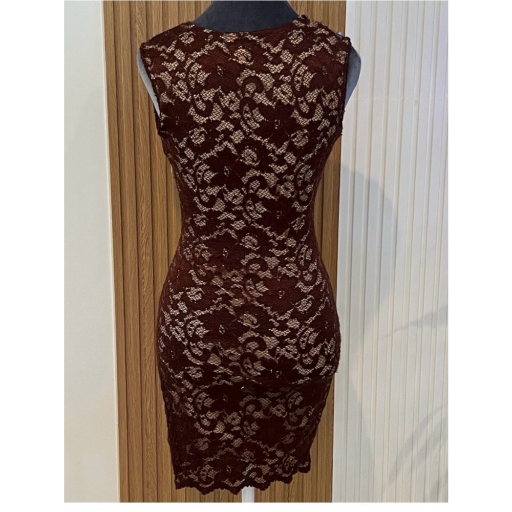 Handmade Boutique Maroon / brown/gold /sparkle floral dress size Small - Picture 4 of 4